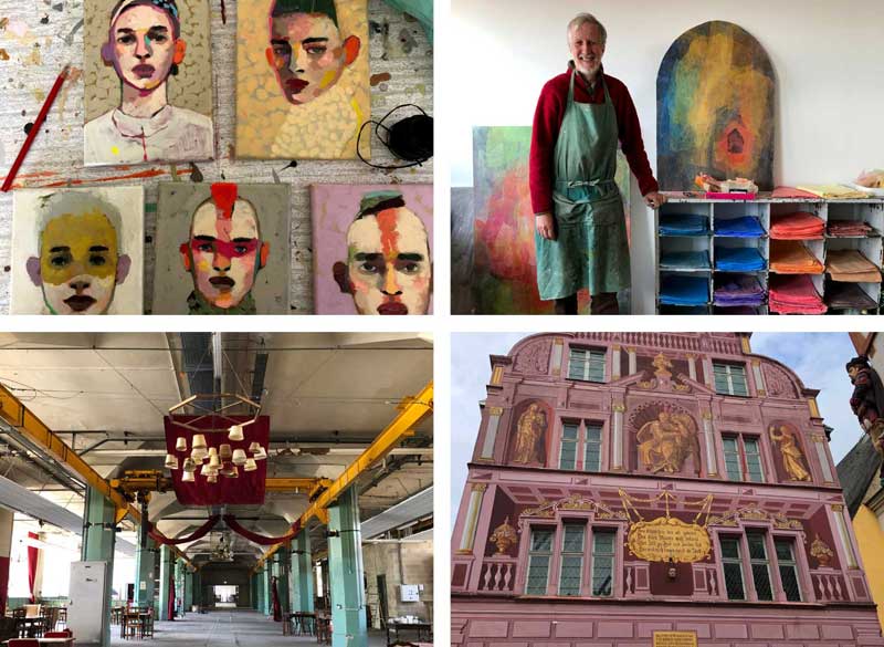 Mezcla de fotos que muestran lugares artísticos y artistas en Mulhouse
