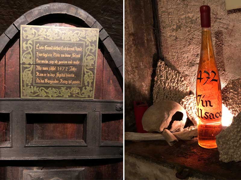 Una botella de vino de 1472 en una antigua bodega de Estrasburgo, Alsacia