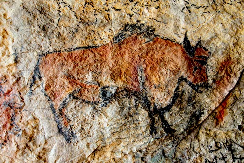 Arte prehistórico, un animal dibujado en una pared de una cueva en Lascaux, Dordogne