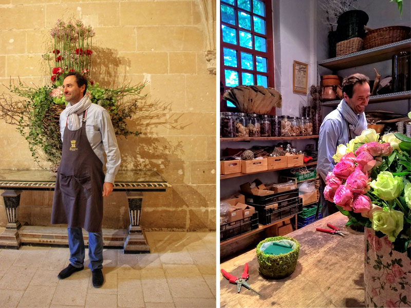 El jardinero del castillo de Chenonceau inspeccionando arreglos florales