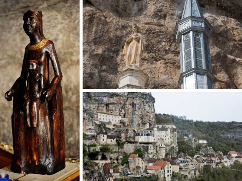 Estatua de madera de la Virgen María en Rocamadour, Francia
