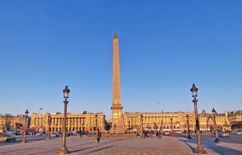 Sunrise over Place de la Concorde Paris, 3000 year old obelisk in the centre