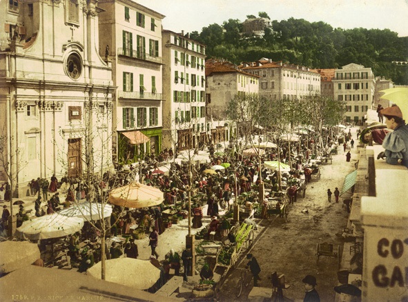Foto antigua del mercado de Niza tomada alrededor de 1890.