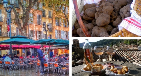a basket of truffles and a picnic with wine in Provence France