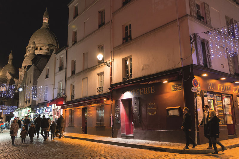 Montmartre Paris at night in rue de Chevalier de la Barre